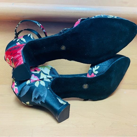 Print Floral Satin Ballroom Latin Dance Pumps Shoes - Picture 5 of 5